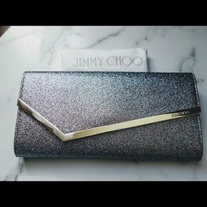 Jimmy Choo Emmie glitter clutch with chain